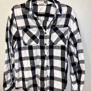 oversized distressed plaid button down